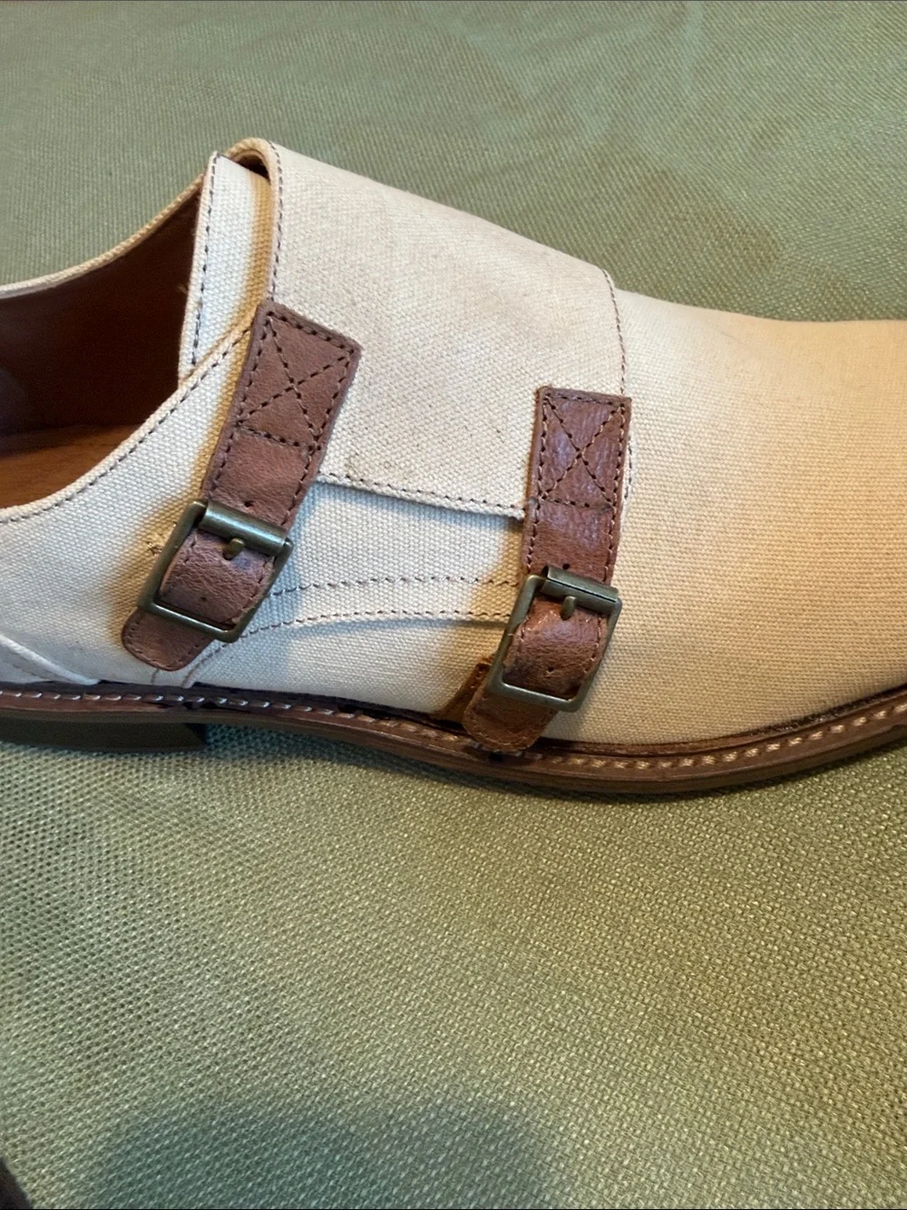 Donald J. Pliner Zande-WA Double Monk Strap Canvas Shoes Men’s 11.5 Sand EUC